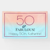 50 en Fabulous Pink and Blue Birthday Party Spandoek (Horizontaal)
