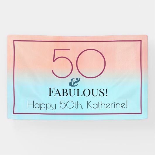 50 en Fabulous Pink and Blue Birthday Party Spandoek (Horizontaal)