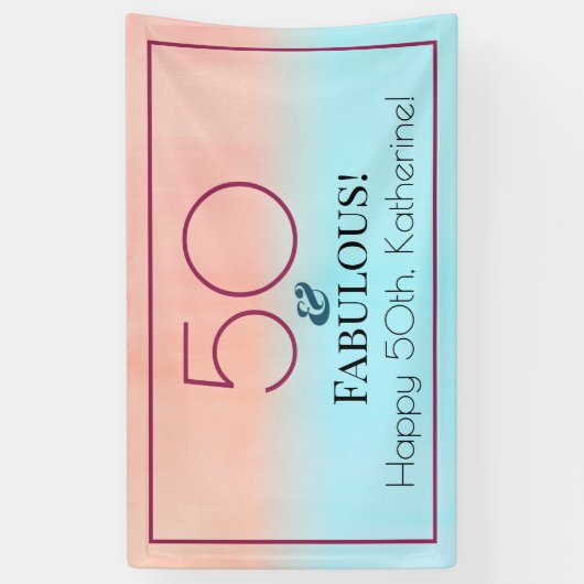 50 en Fabulous Pink and Blue Birthday Party Spandoek (Verticaal)