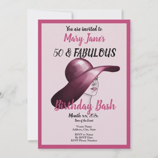 50 en Fabulous Pink Birthday Bash Kaart (Voorkant)