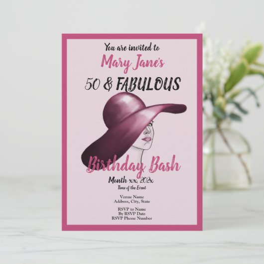 50 en Fabulous Pink Birthday Bash Kaart (Staand voorkant)