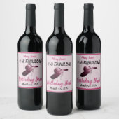 50 en Fabulous Pink Birthday Bash Wijn Etiket (Flessen)