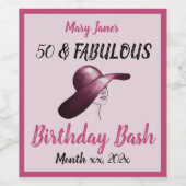 50 en Fabulous Pink Birthday Bash Wijn Etiket (Enkel label)