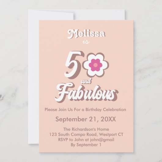 50 en Fabulous Pink Birthday Groovy Invitation Kaart (Voorkant)
