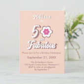 50 en Fabulous Pink Birthday Groovy Invitation Kaart (Staand voorkant)