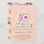 50 en Fabulous Pink Birthday Groovy Invitation Kaart (Voorkant / Achterkant)