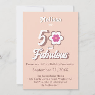 50 en Fabulous Pink Birthday Groovy Invitation Kaart