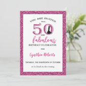 50 en Fabulous Pink Birthday Invitation Kaart (Staand voorkant)