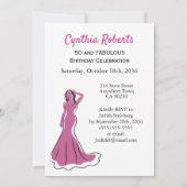 50 en Fabulous Pink Birthday Invitation Kaart (Achterkant)