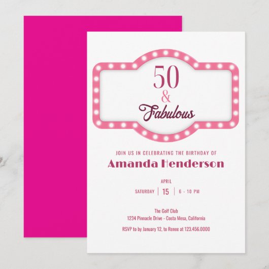 50 en Fabulous Pink Birthday Kaart (Voorkant / Achterkant)