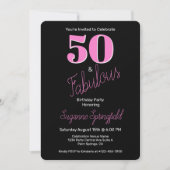 50 en Fabulous Pink Black Modern 50th Birthday Kaart (Voorkant)