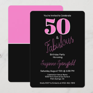 50 en Fabulous Pink Black Modern 50th Birthday Kaart