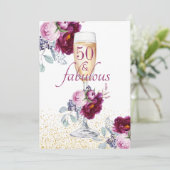 50 en Fabulous Pink Burgundy Floral Kaart (Staand voorkant)