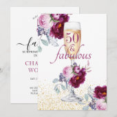 50 en Fabulous Pink Burgundy Floral Kaart (Voorkant / Achterkant)