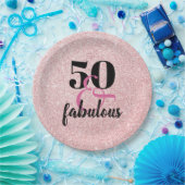 50 en Fabulous PInk Faux Glitter Birthday Party Papieren Bordje (Feest)