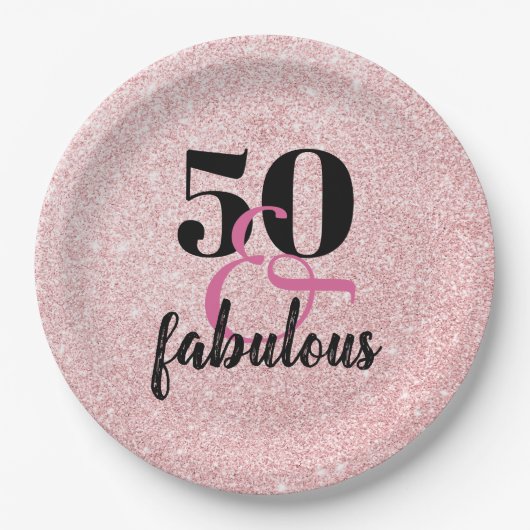 50 en Fabulous PInk Faux Glitter Birthday Party Papieren Bordje (Voorkant)