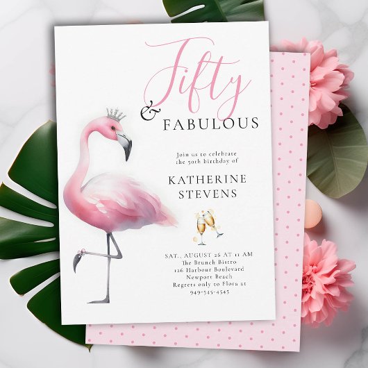 50 en Fabulous Pink Flamingo Tiara 50ste verjaarda Kaart