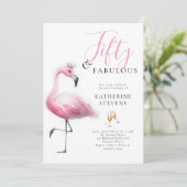 50 en Fabulous Pink Flamingo Tiara 50ste verjaarda Kaart (Staand voorkant)