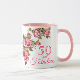 50 en Fabulous Pink Floral | 50ste verjaardagscade Mok