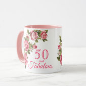50 en Fabulous Pink Floral | 50ste verjaardagscade Mok (Voorkant links)