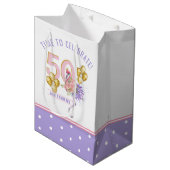 50 en Fabulous Pink Floral Flamingo Medium Cadeauzakje (Voorkant Gekanteld)