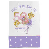 50 en Fabulous Pink Floral Flamingo Medium Cadeauzakje (Achterkant)