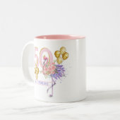50 en Fabulous Pink Floral Flamingo Mok (Voorkant links)