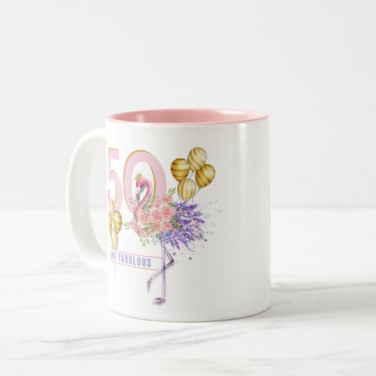 50 en Fabulous Pink Floral Flamingo Mok (Voorkant links)