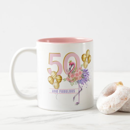 50 en Fabulous Pink Floral Flamingo Mok (Met donut)