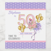 50 en Fabulous Pink Floral Flamingo Wine Label Wijn Etiket (Enkel label)