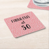 50 en Fabulous Pink Flowers Birthday Square Pape Kartonnen Onderzetters (Schuin)