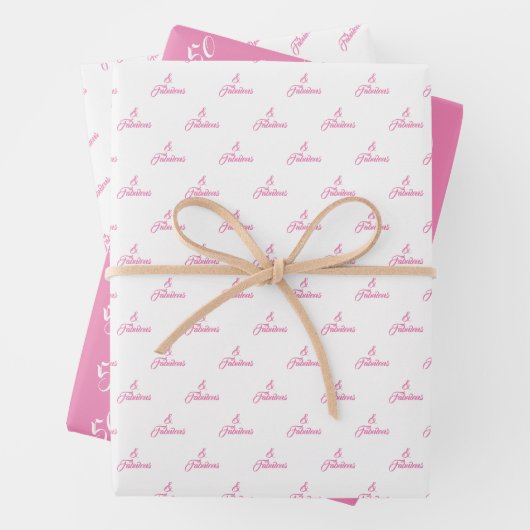 50 en Fabulous Pink Gepersonaliseerde Verjaardagsf Inpakpapier Vel (In situ)