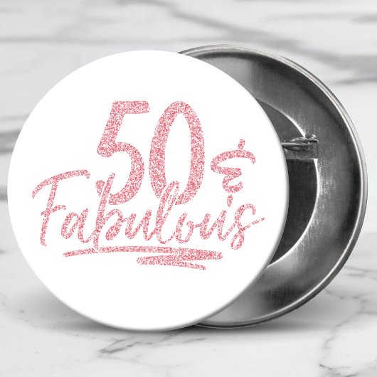 50 en Fabulous Pink Glitter 50th Birthday Sparkle Ronde Button 3,2 Cm