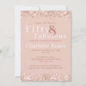 50 en Fabulous Pink Glitter Birthday Invitation Kaart (Voorkant)