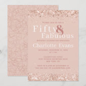 50 en Fabulous Pink Glitter Birthday Invitation Kaart (Voorkant / Achterkant)