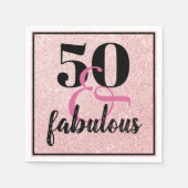 50 en Fabulous Pink Glitter Birthday Party Servet (Voorkant)