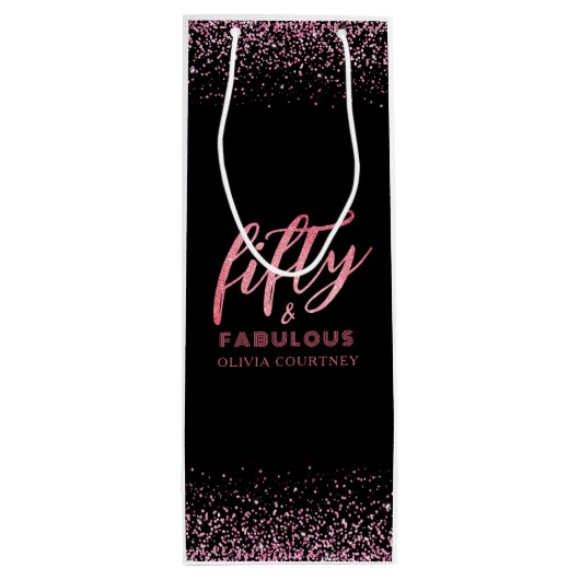 50 en Fabulous Pink Glitter Black Birthday Wijn Cadeautas (Achterkant)