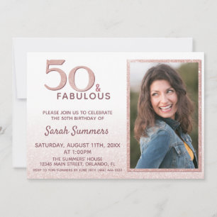 50 en Fabulous Pink Glitter Foto 50e verjaardag Kaart