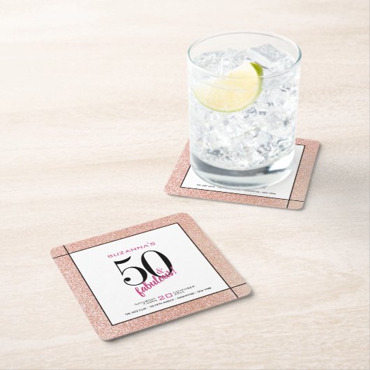50 en Fabulous Pink Glitter Party Uitnodiging Kartonnen Onderzetters (Insitu)