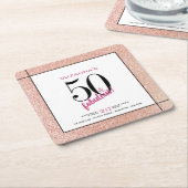 50 en Fabulous Pink Glitter Party Uitnodiging Kartonnen Onderzetters (Schuin)