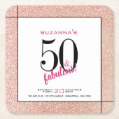 50 en Fabulous Pink Glitter Party Uitnodiging Kartonnen Onderzetters (Voorkant)