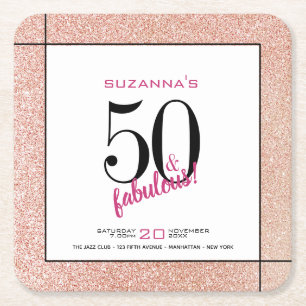 50 en Fabulous Pink Glitter Party Uitnodiging Kartonnen Onderzetters