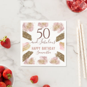 50 en Fabulous Pink Gold Glitter Birthday Servet