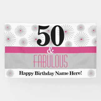 50. en Fabulous Pink Grey Birthday Party Spandoek