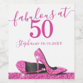 50 en Fabulous Pink Heels Verjaardag Mousserende W Wijn Etiket (Enkel label)