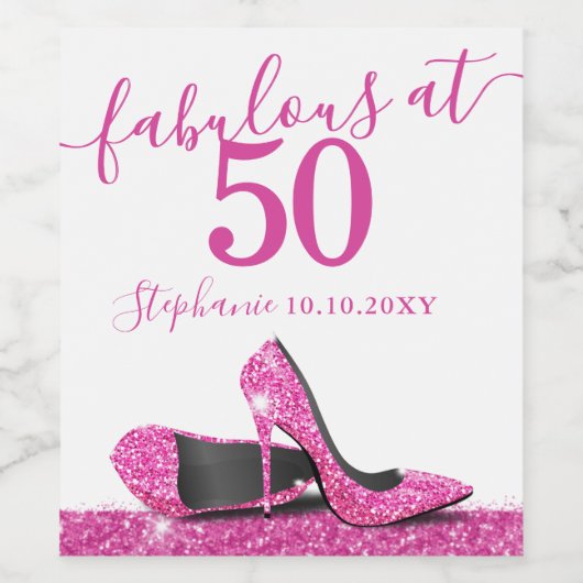 50 en Fabulous Pink Heels Verjaardag Mousserende W Wijn Etiket (Enkel label)