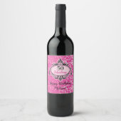 50 en Fabulous Pink Leopard Happy 50th Birthday Wijn Etiket (Voorkant)