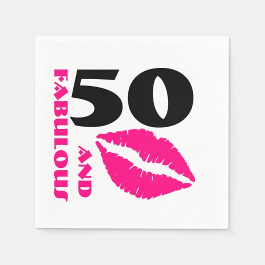 50 en Fabulous Pink lipstick 50e verjaardag Servet (Voorkant)