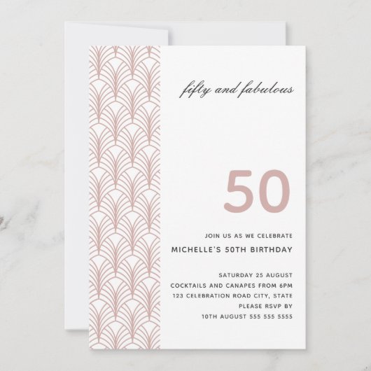 50 en Fabulous Pink Minimalist Art Deco 50th Kaart (Voorkant)