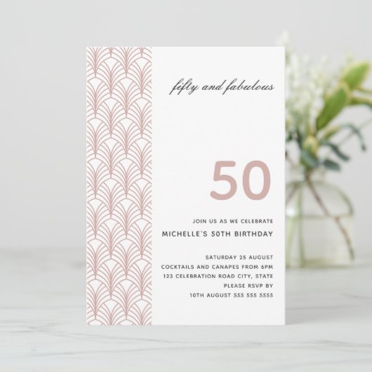 50 en Fabulous Pink Minimalist Art Deco 50th Kaart (Staand voorkant)